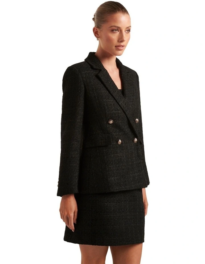 Camilla Double Breasted Boucle Jacket in Black image 3