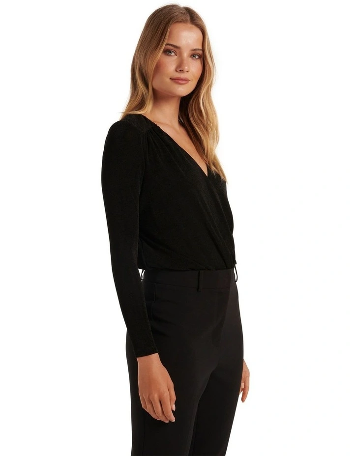 Innana Wrap Front Bodysuit in Black image 3