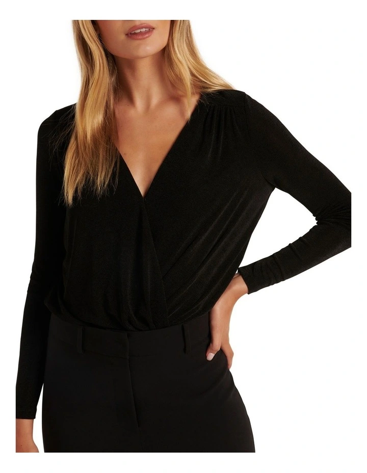 Innana Wrap Front Bodysuit in Black image 4