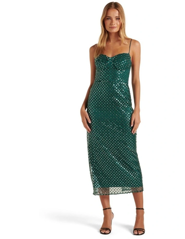 Meg Beaded Corset Bodycon Midi Dress in Green image 1