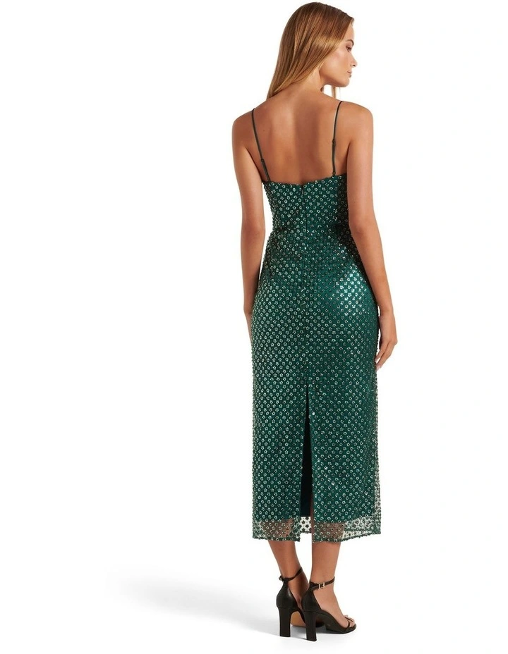 Meg Beaded Corset Bodycon Midi Dress in Green image 2
