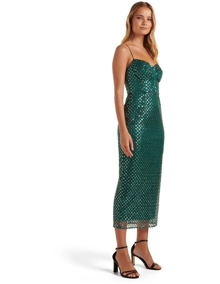 Meg Beaded Corset Bodycon Midi Dress in Green image 3