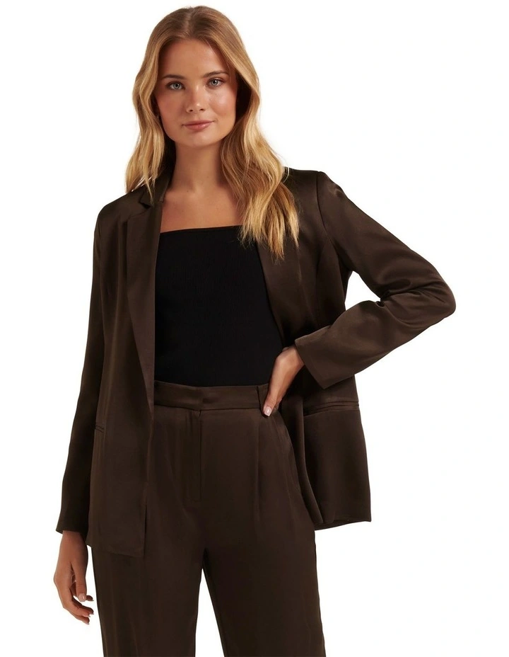 Sandy Satin Boyfriend Blazer in Brown image 1