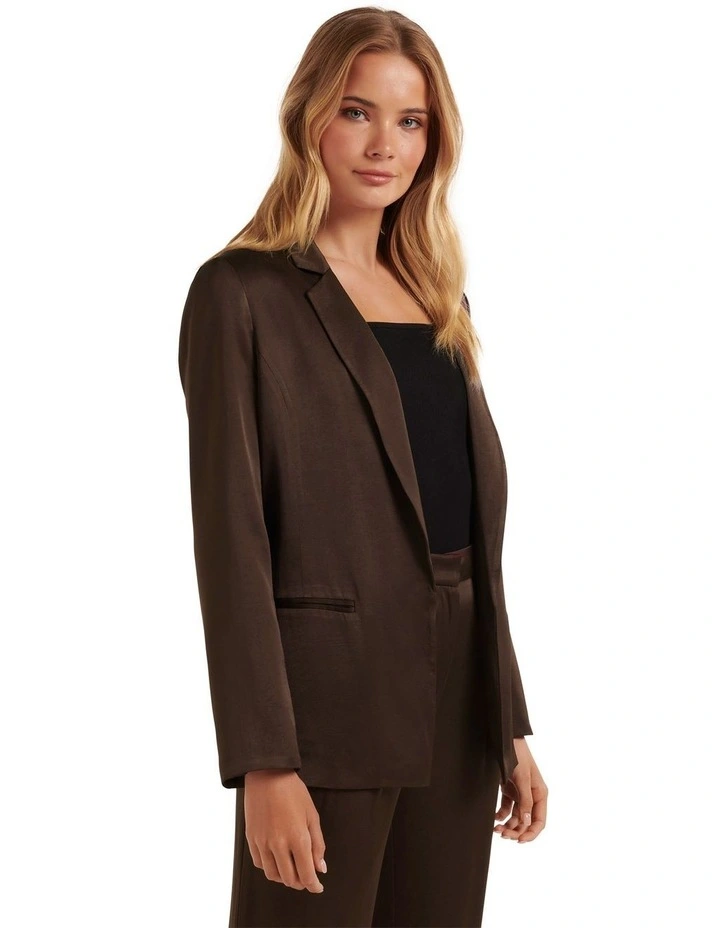 Sandy Satin Boyfriend Blazer in Brown image 3