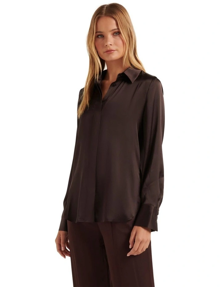 Celia Satin Shirt in Brown image 1