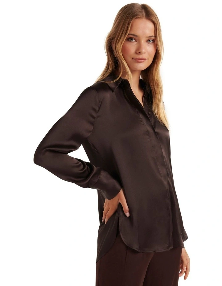 Celia Satin Shirt in Brown image 3