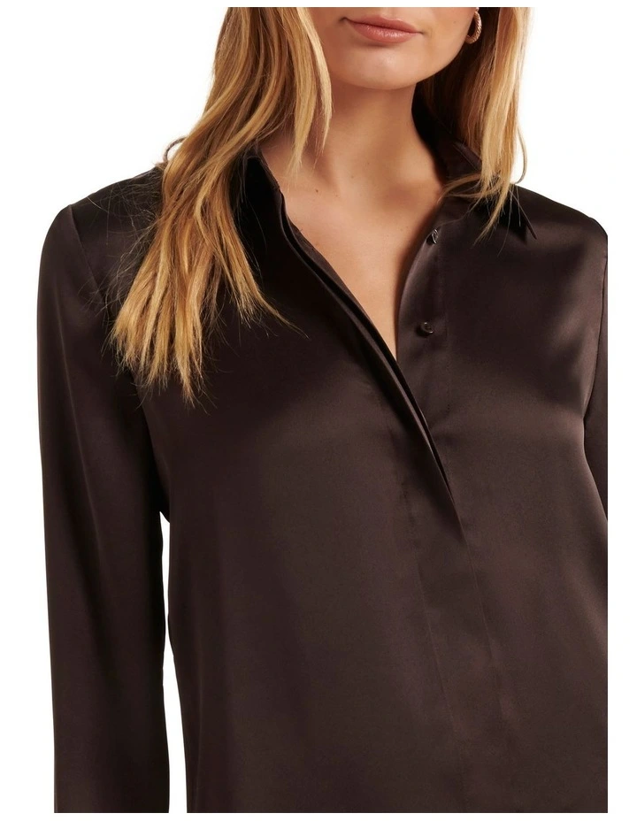 Celia Satin Shirt in Brown image 4
