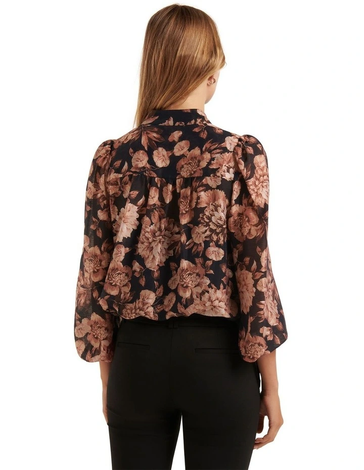 Amelia Printed Button Down Blouse in Black image 2