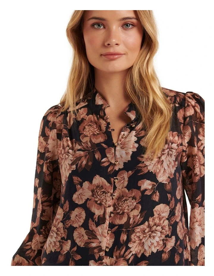 Amelia Printed Button Down Blouse in Black image 4