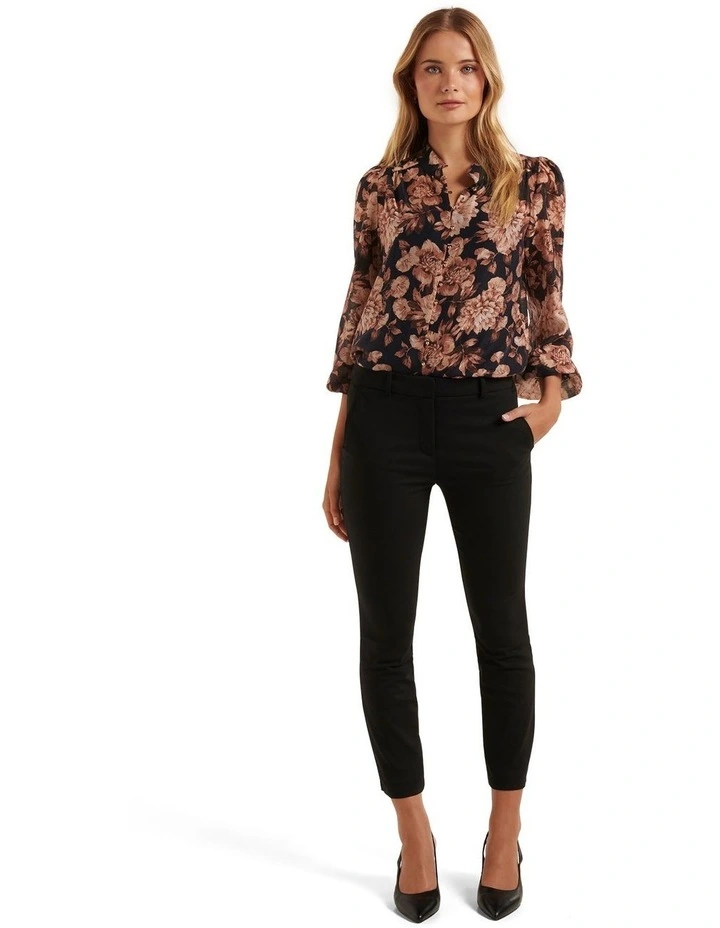 Amelia Printed Button Down Blouse in Black image 5