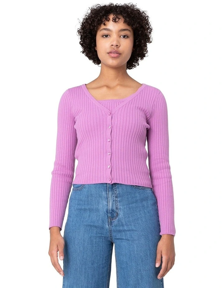 Sophia Ribbed Cardi Purple image 1