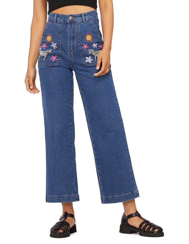 Sunshine Zebra Embroidered Jeans Mid Denim