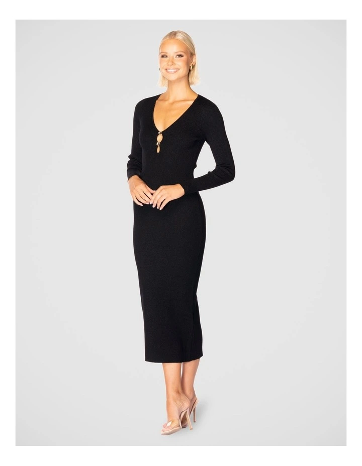 Madilyn V-Neck Knit Dress in Black image 2