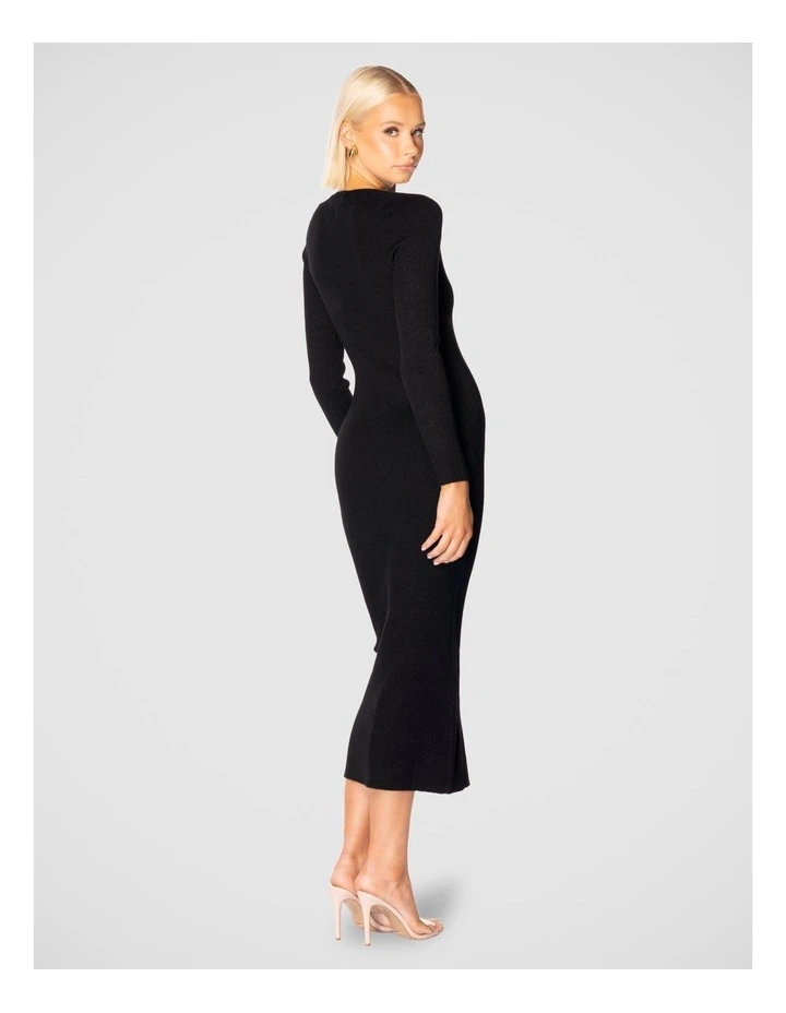 Madilyn V-Neck Knit Dress in Black image 3