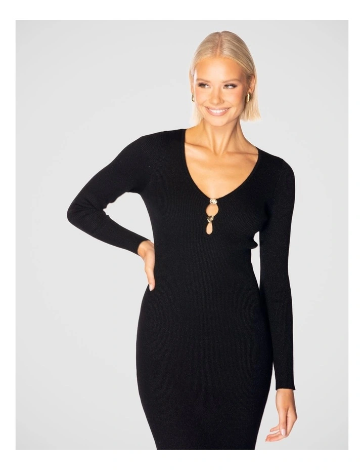 Madilyn V-Neck Knit Dress in Black image 4