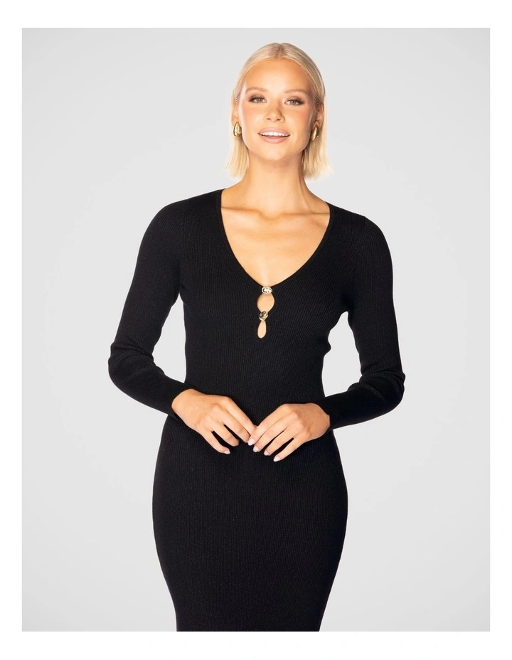 Madilyn V-Neck Knit Dress in Black image 5