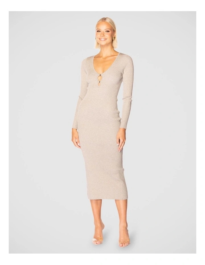 Madilyn V-Neck Knit Dress in Gold image 1