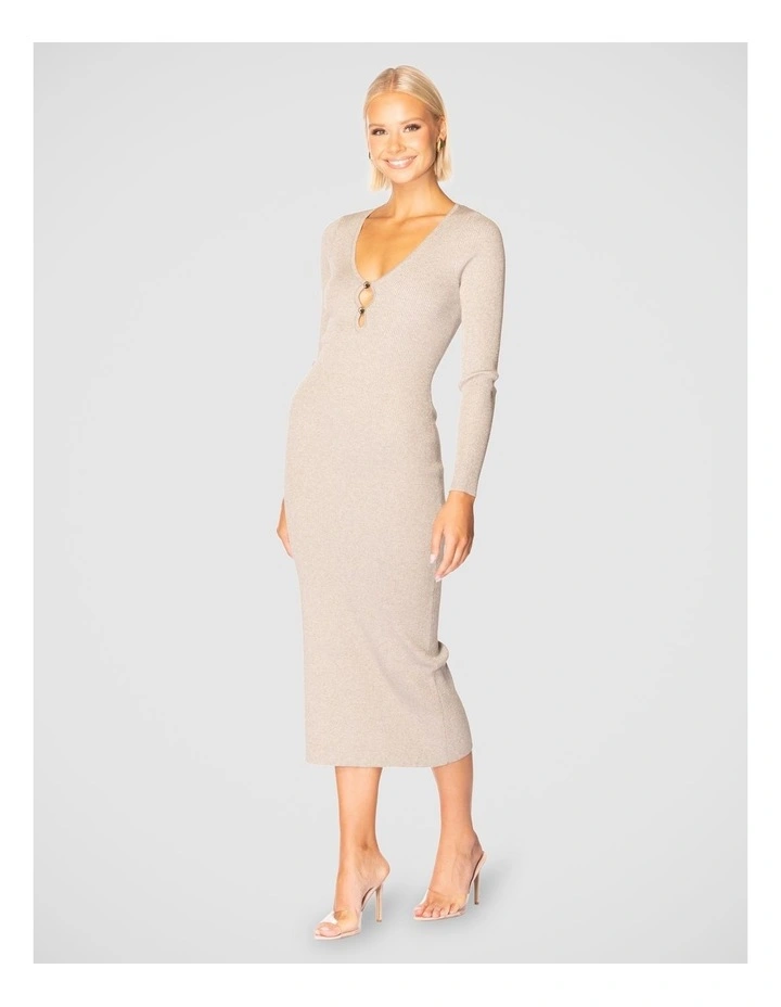 Madilyn V-Neck Knit Dress in Gold image 2