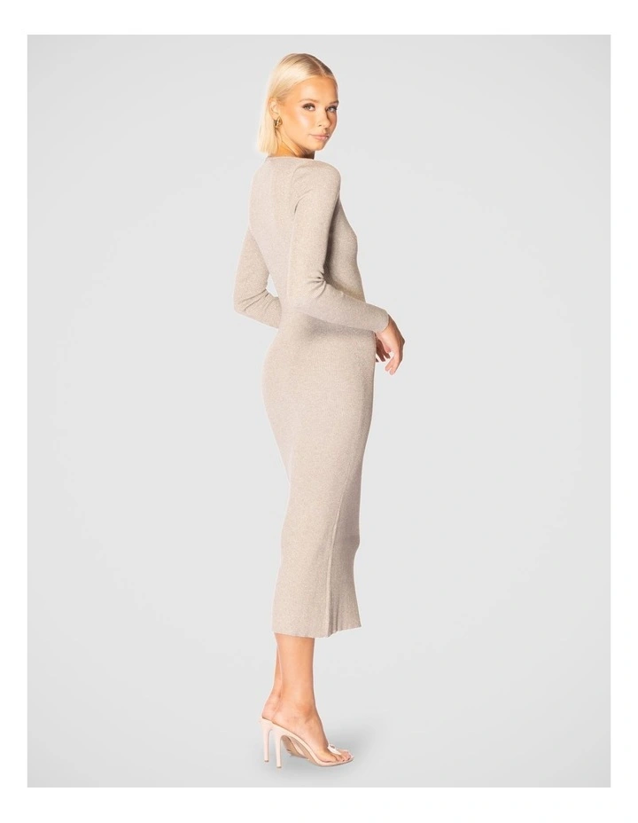 Madilyn V-Neck Knit Dress in Gold image 3