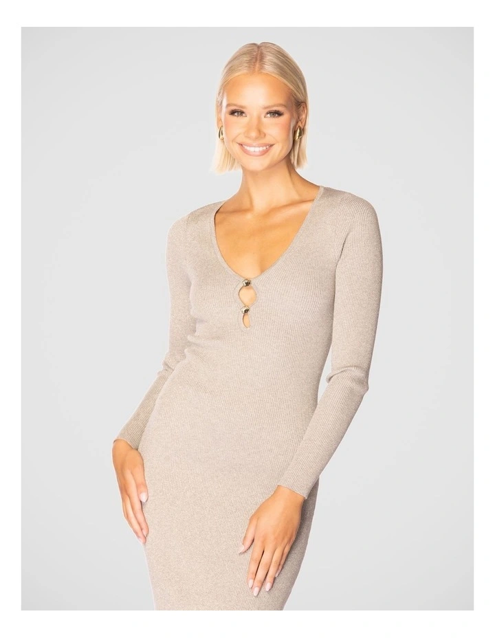 Madilyn V-Neck Knit Dress in Gold image 4