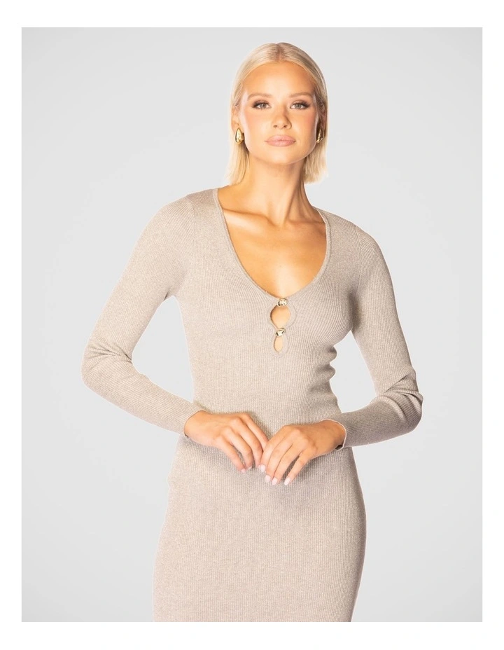 Madilyn V-Neck Knit Dress in Gold image 5