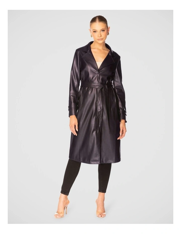 Leilani Vegan Leather Coat in Black image 1