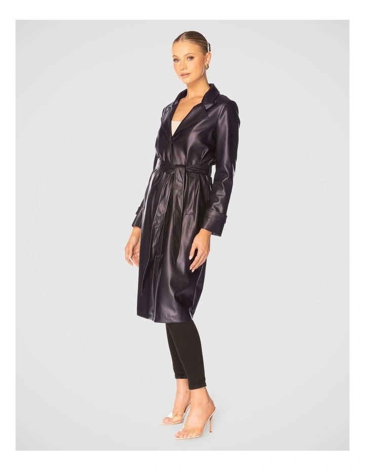Leilani Vegan Leather Coat in Black image 2