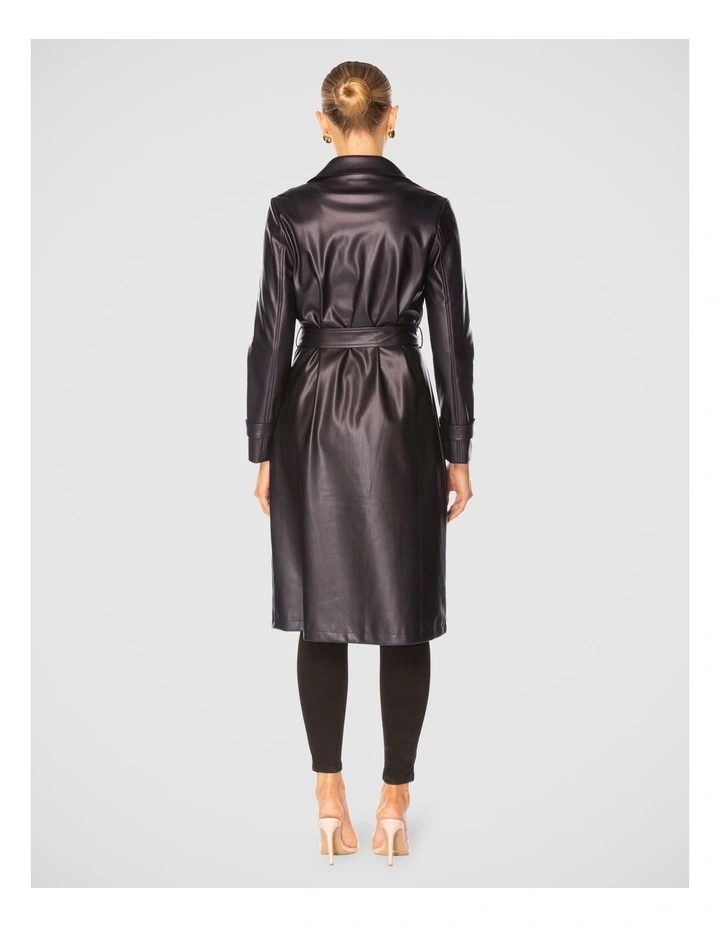 Leilani Vegan Leather Coat in Black image 3