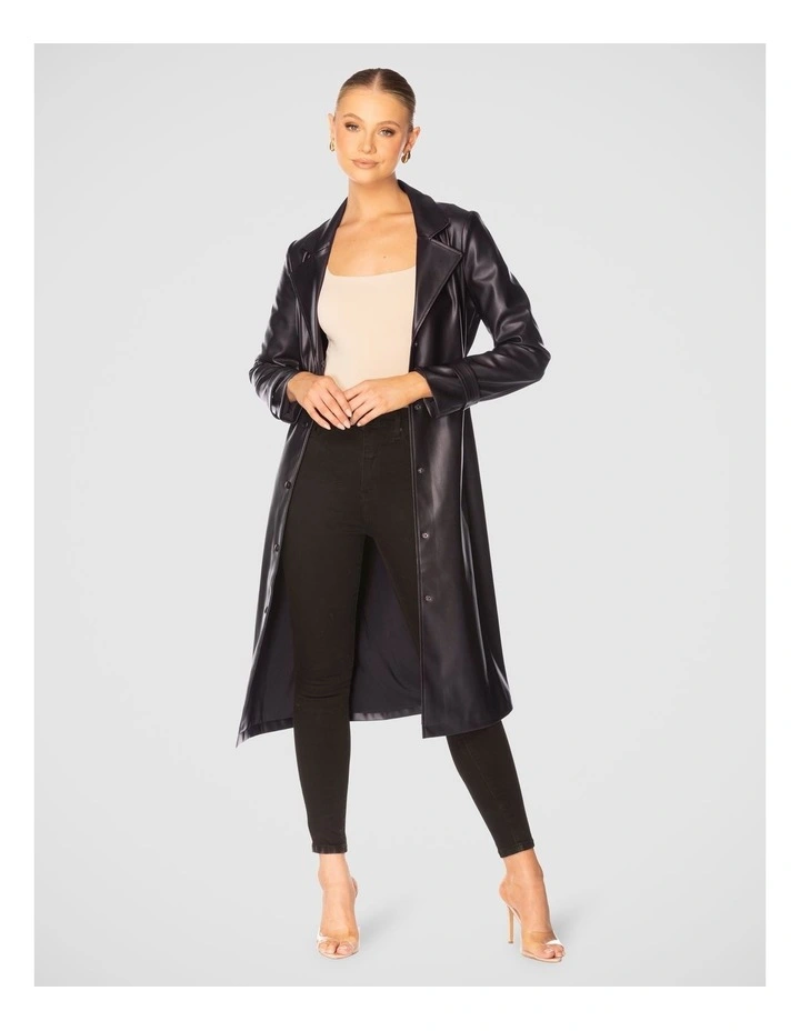 Leilani Vegan Leather Coat in Black image 4