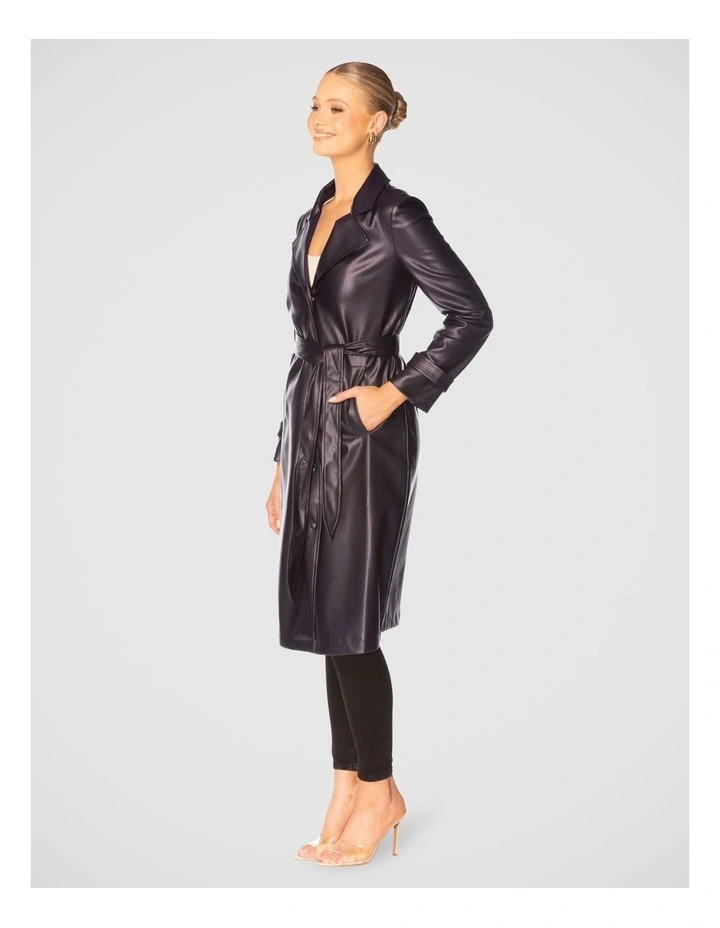 Leilani Vegan Leather Coat in Black image 5