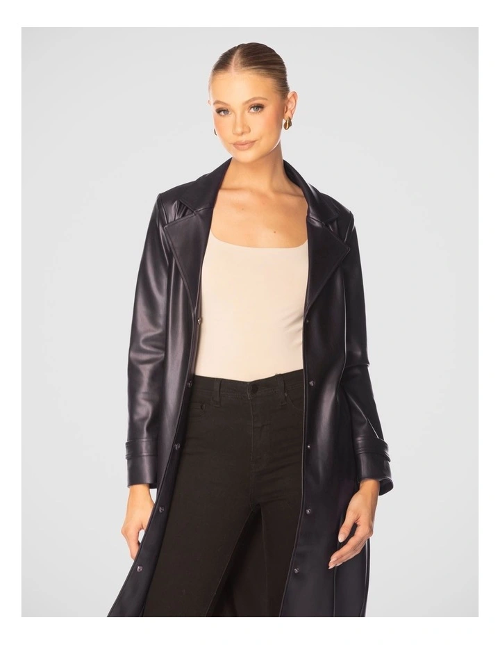 Leilani Vegan Leather Coat in Black image 6
