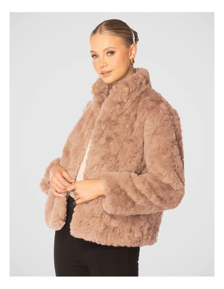 Evianna Faux Fur Jacket in Light Brown image 2