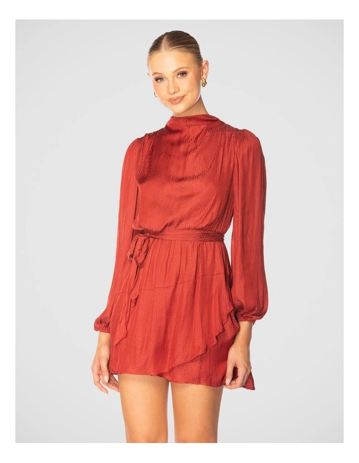 Zosia High Neck Mini Dress in Burgundy image 1