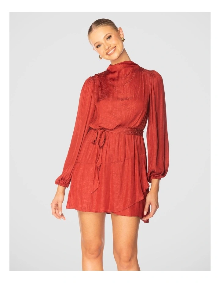 Zosia High Neck Mini Dress in Burgundy image 4