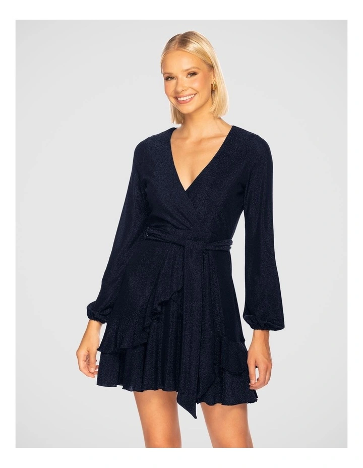 Carmen Long Sleeve Mini Dress in Blue image 1