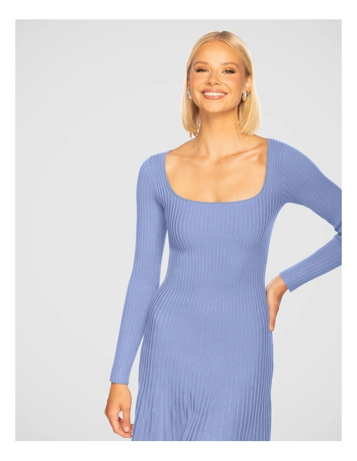 Diem Square Neck Knit Dress in Dusty Blue image 5