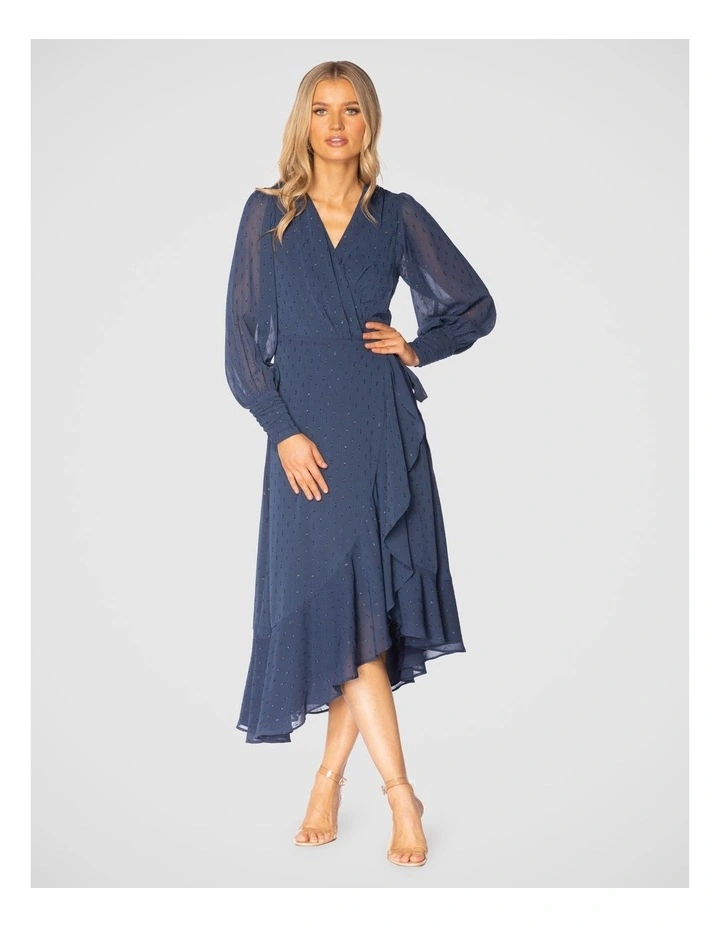 Adaline Wrap Midi Dress in Navy image 1