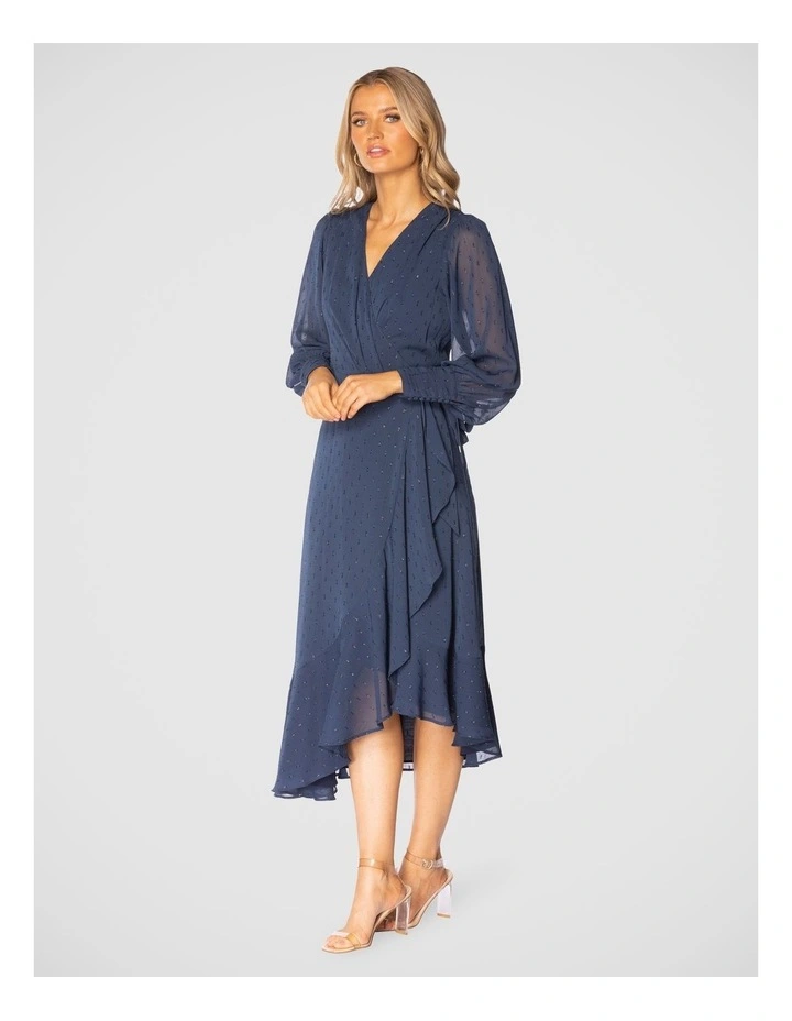 Adaline Wrap Midi Dress in Navy image 3