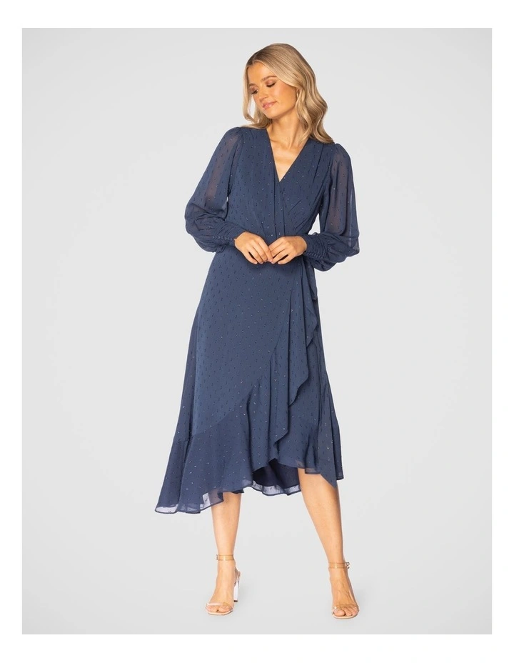 Adaline Wrap Midi Dress in Navy image 4