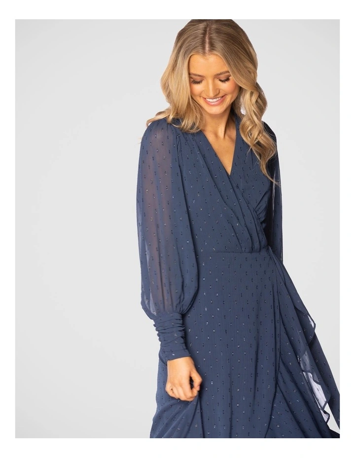Adaline Wrap Midi Dress in Navy image 5