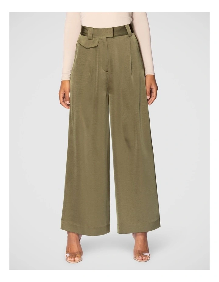 Veronica Satin Pant in Khaki image 1