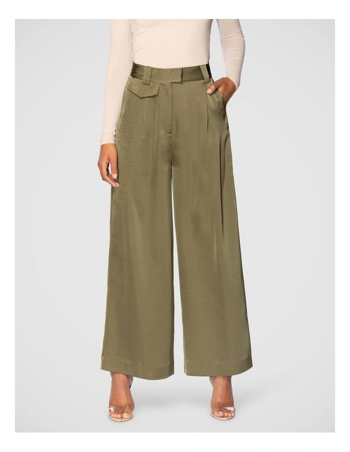 Veronica Satin Pant in Khaki image 4