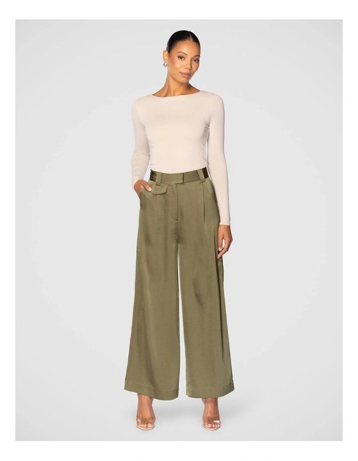 Veronica Satin Pant in Khaki image 5