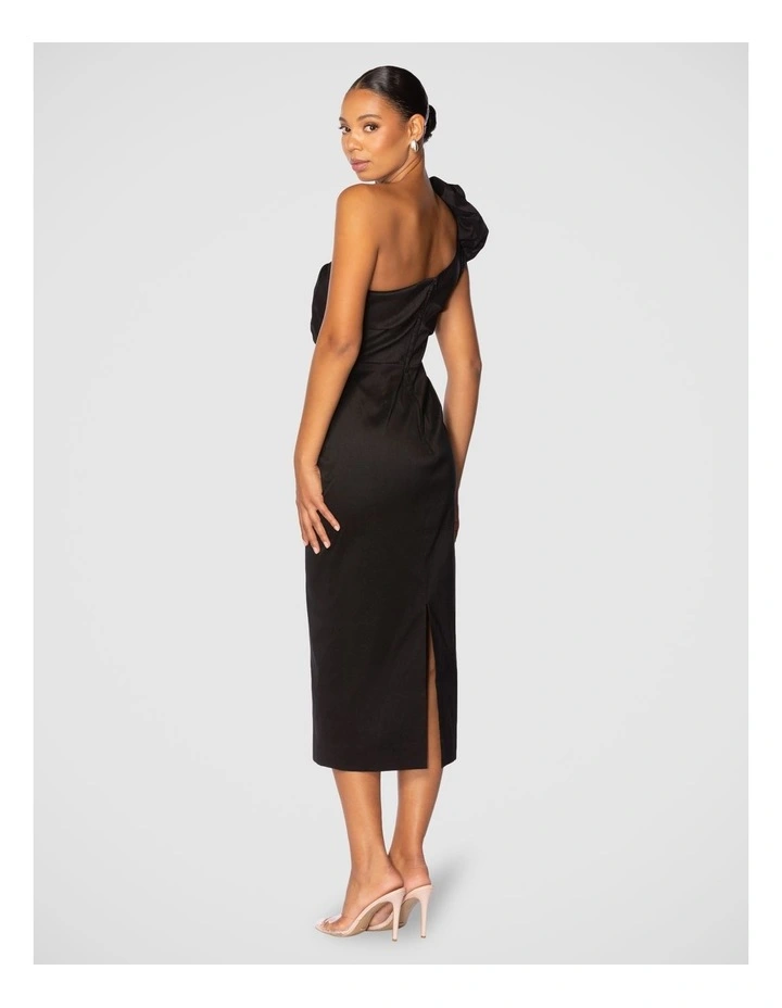 Verona One Shoulder Midi Dress in Black image 2