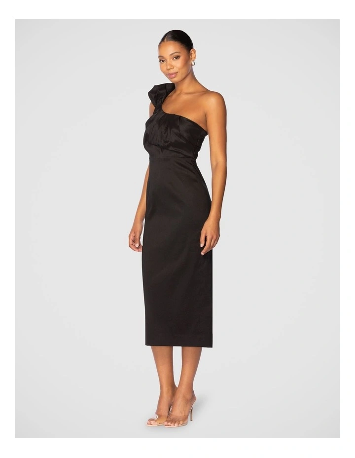Verona One Shoulder Midi Dress in Black image 3