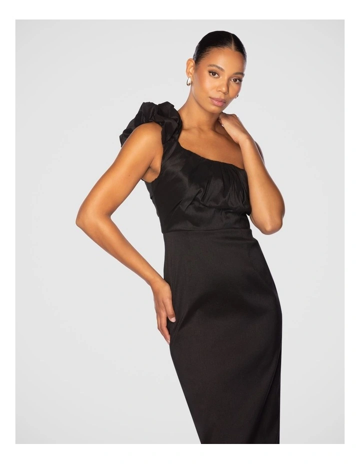 Verona One Shoulder Midi Dress in Black image 4