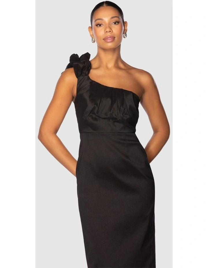 Verona One Shoulder Midi Dress in Black image 5