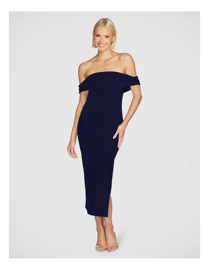 Viktor Off Shoulder Midi Dress in Navy image 1