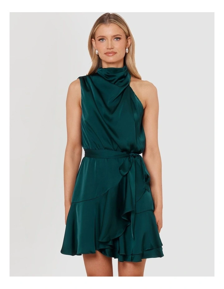 Nadia Cowl Neck Mini Dress in Green image 1