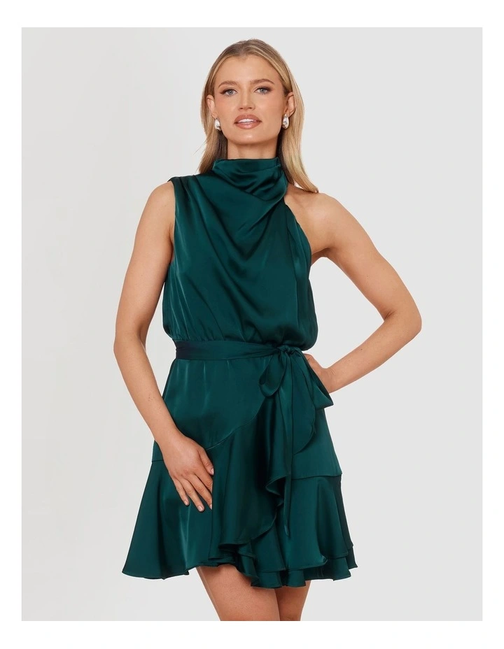 Nadia Cowl Neck Mini Dress in Green image 4